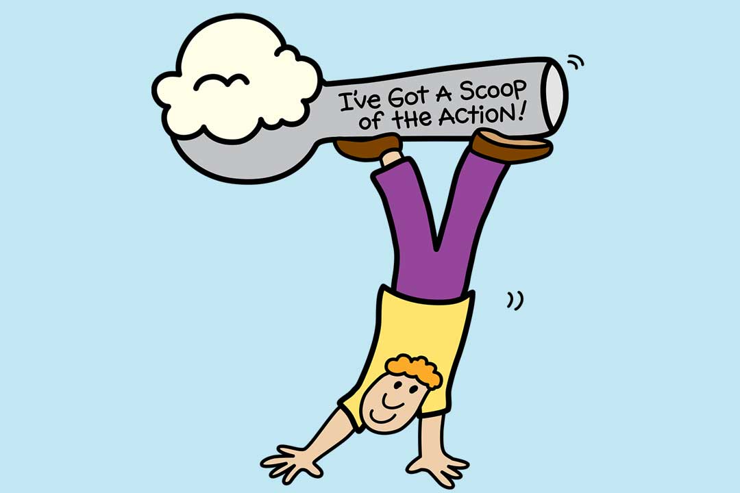 Ένας άνδρας κάνει κατακόρυφο κρατώντας ένα κουτάλι παγωτού με τα πόδια του