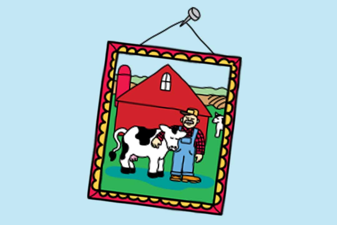 Εικόνα ενός κτηνοτρόφου που αγκαλιάζει την αγελάδα του