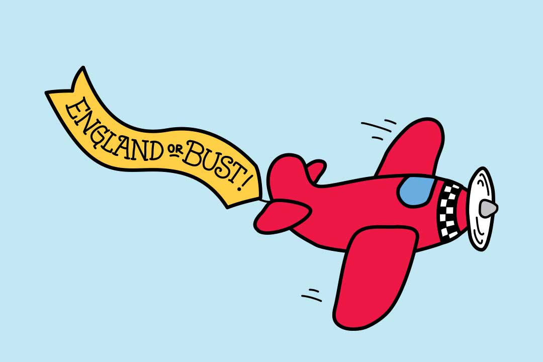 Αεροπλάνο που πετά με πανό που γράφει «England or Bust»