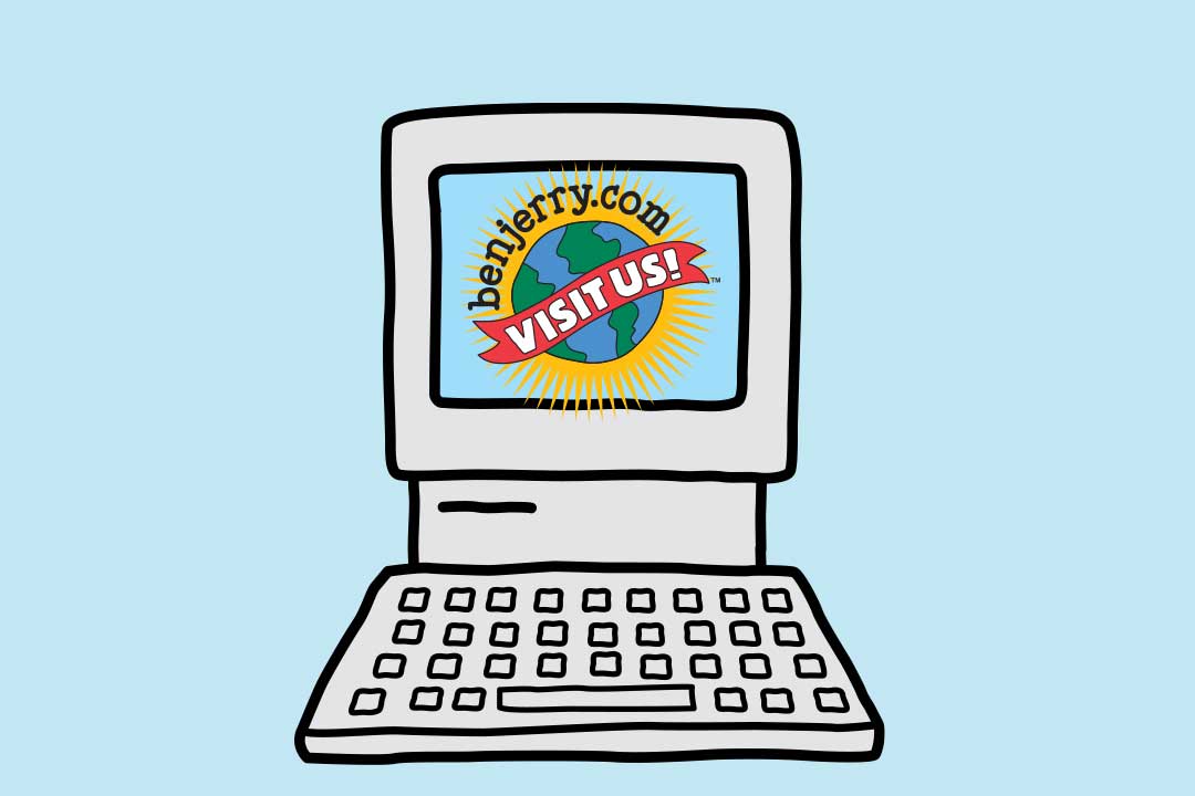 Ένας υπολογιστής με οθόνη που λέει Επισκεφτείτε μας